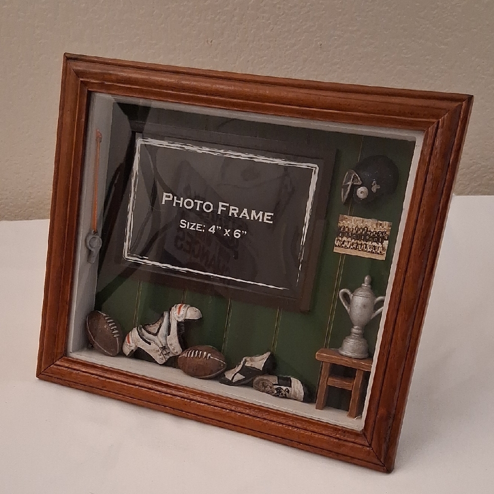 Vintage Wooden Football Sports-Themed Photo Frame